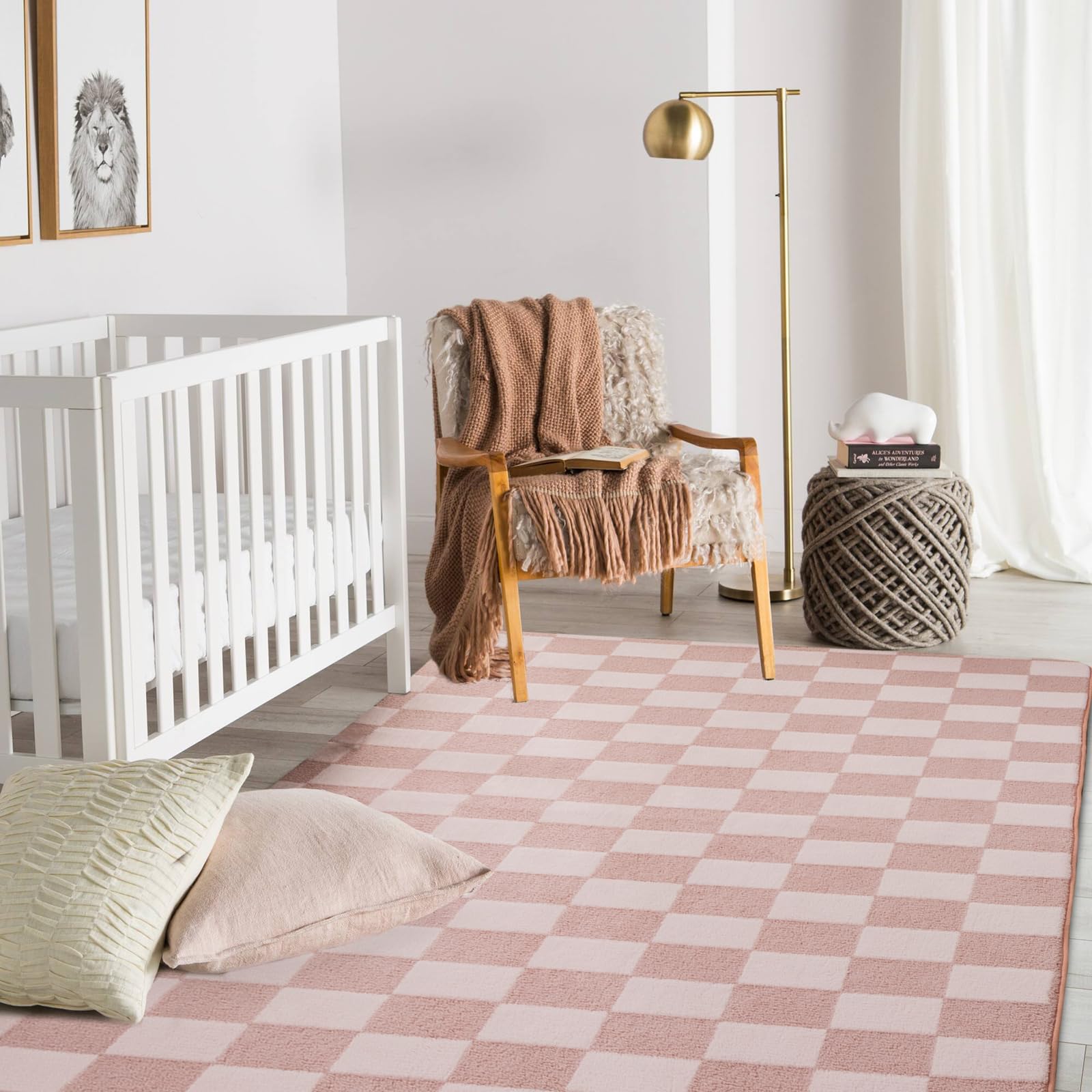 Amazon.com: Btargot 6×9ft Light Pink Checkered Area Rug for